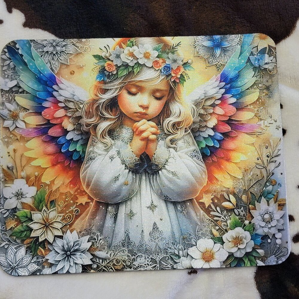Praying Angel Colorful Wings Computer Non Slip Custom Mouse Pad
